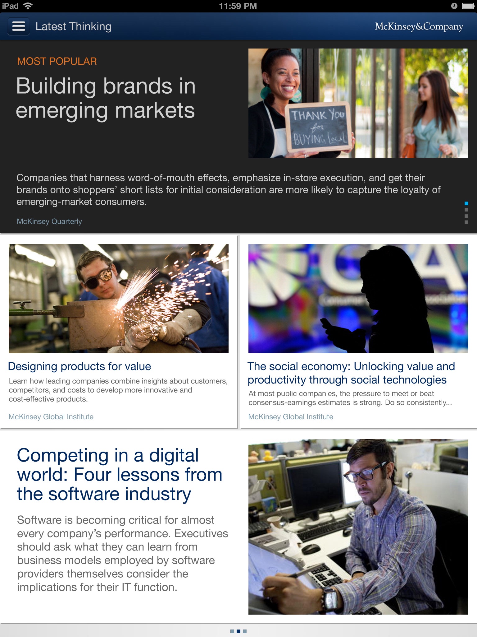 McKinsey Insights, screen 1