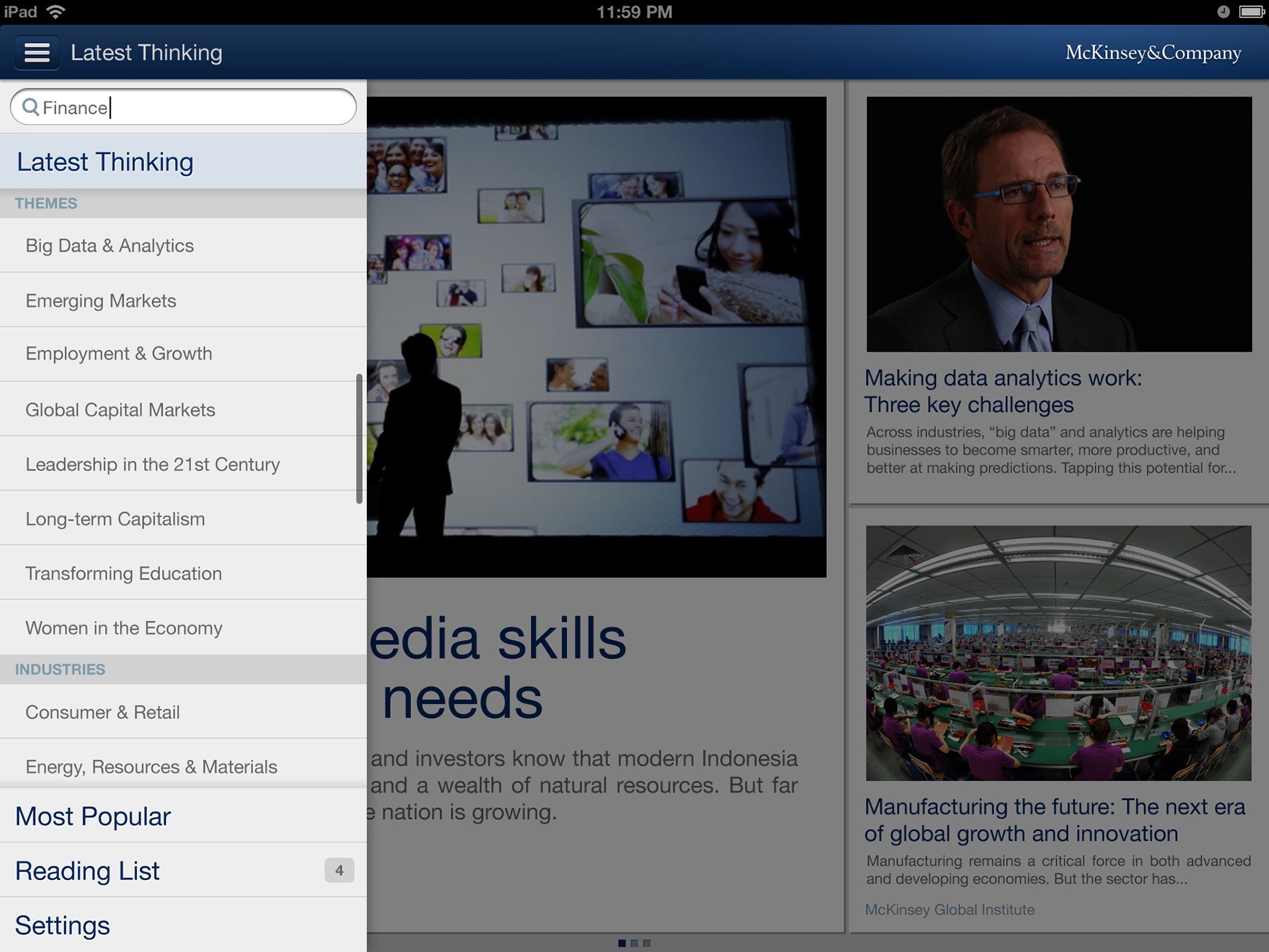 McKinsey Insights, screen 2