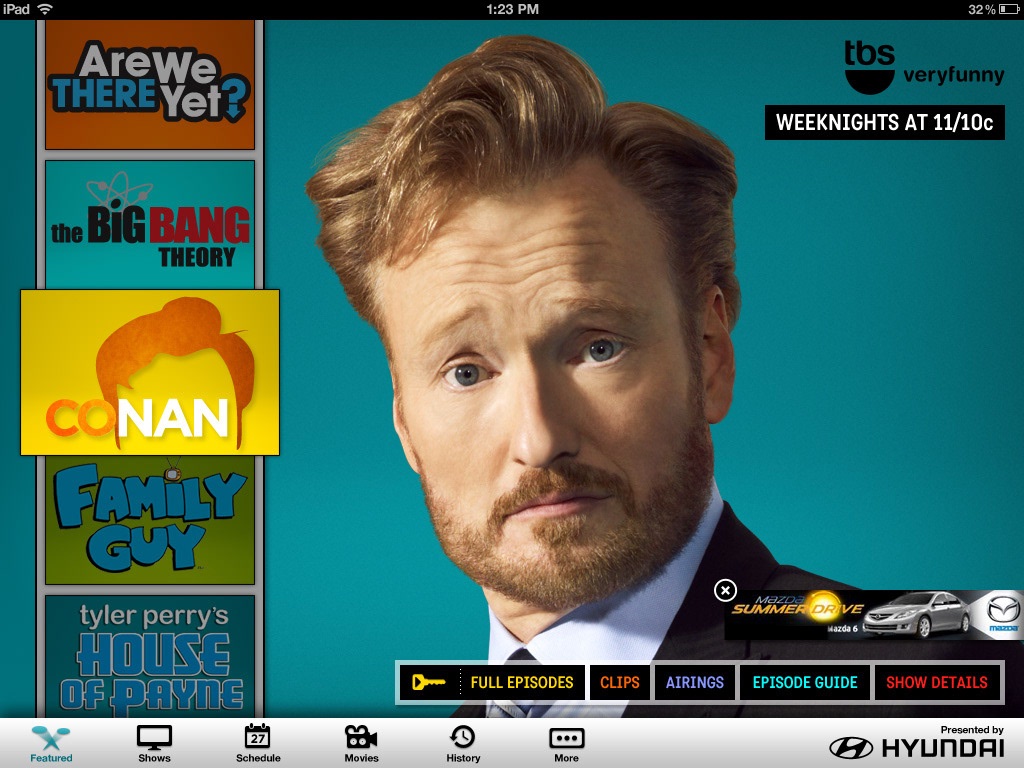 Network TV apps, TBS, screen 1