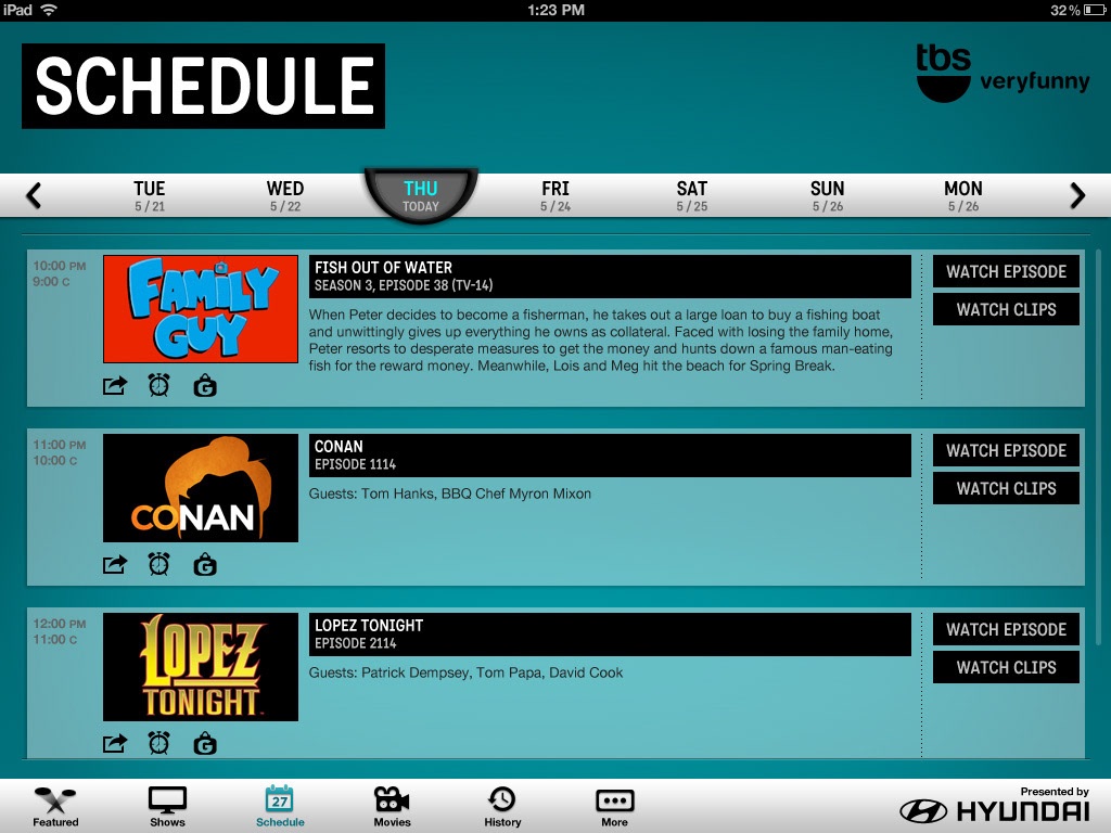 Network TV apps, TBS, screen 3