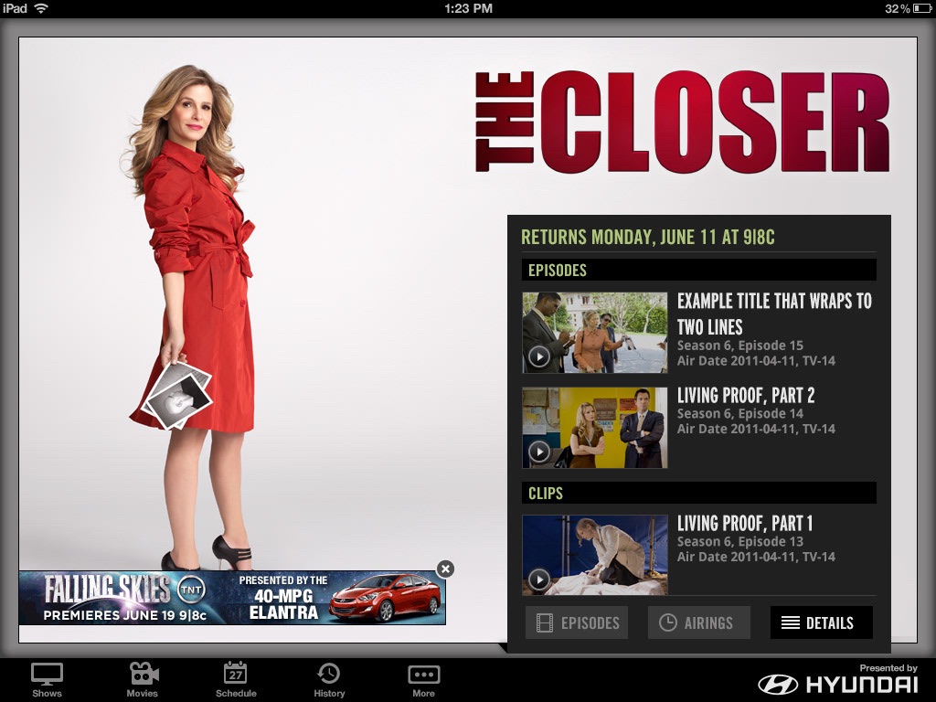 Network TV apps, TNT, screen 1