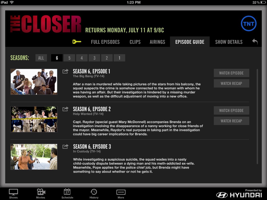 Network TV apps, TNT, screen 2