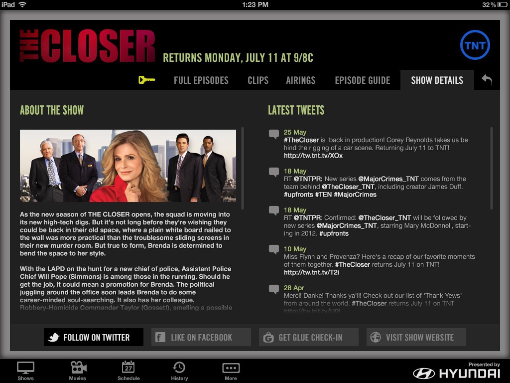 Network TV apps, TNT, screen 3