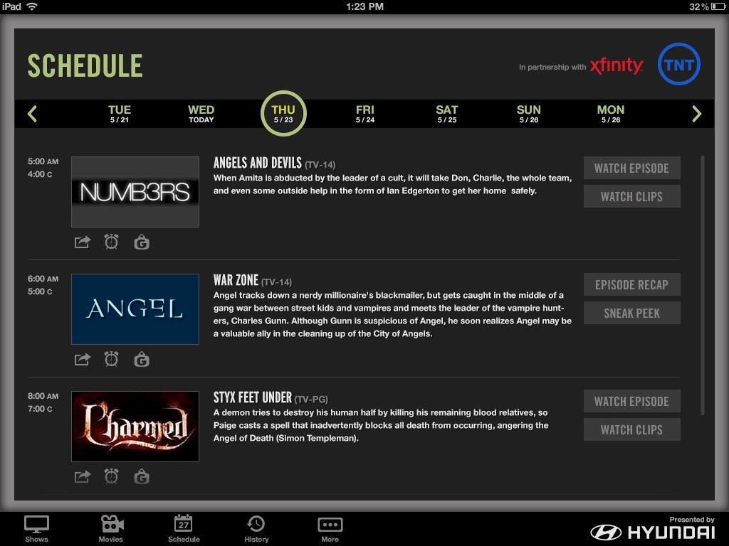 Network TV apps, TNT, screen 5