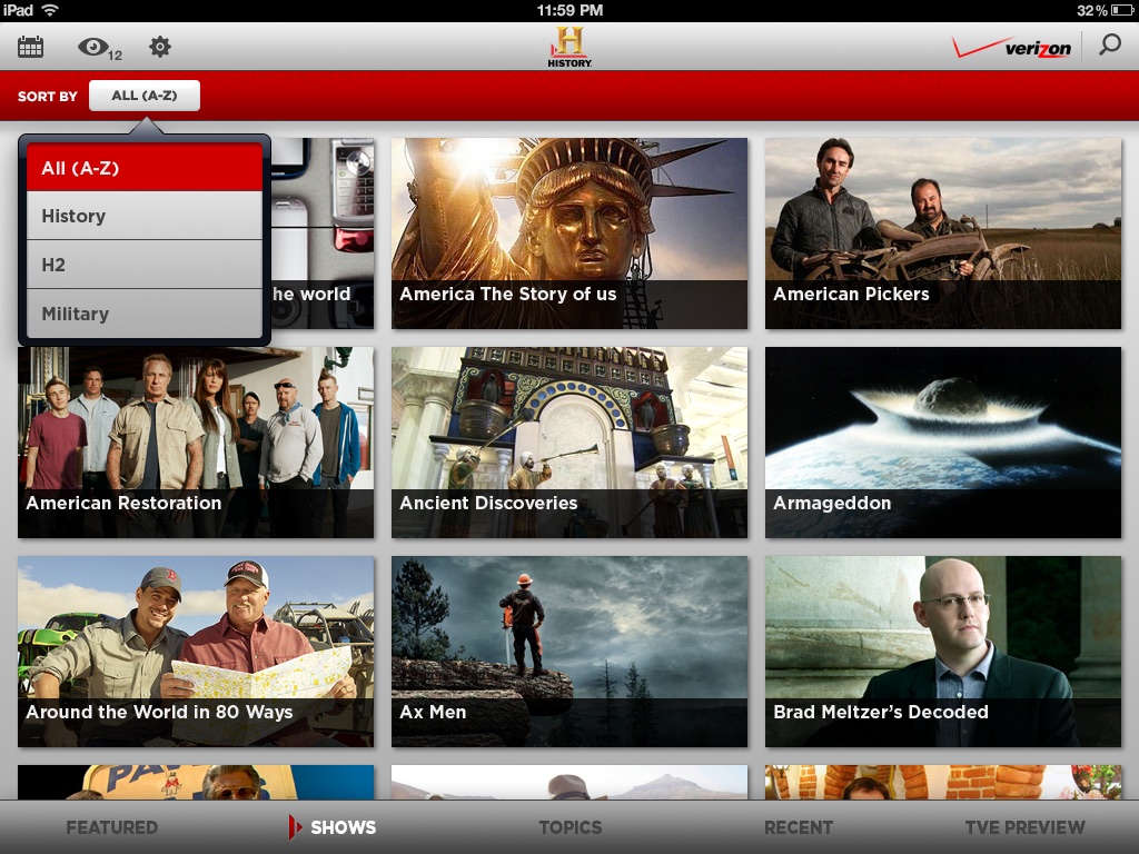 Network TV apps, History, screen 3