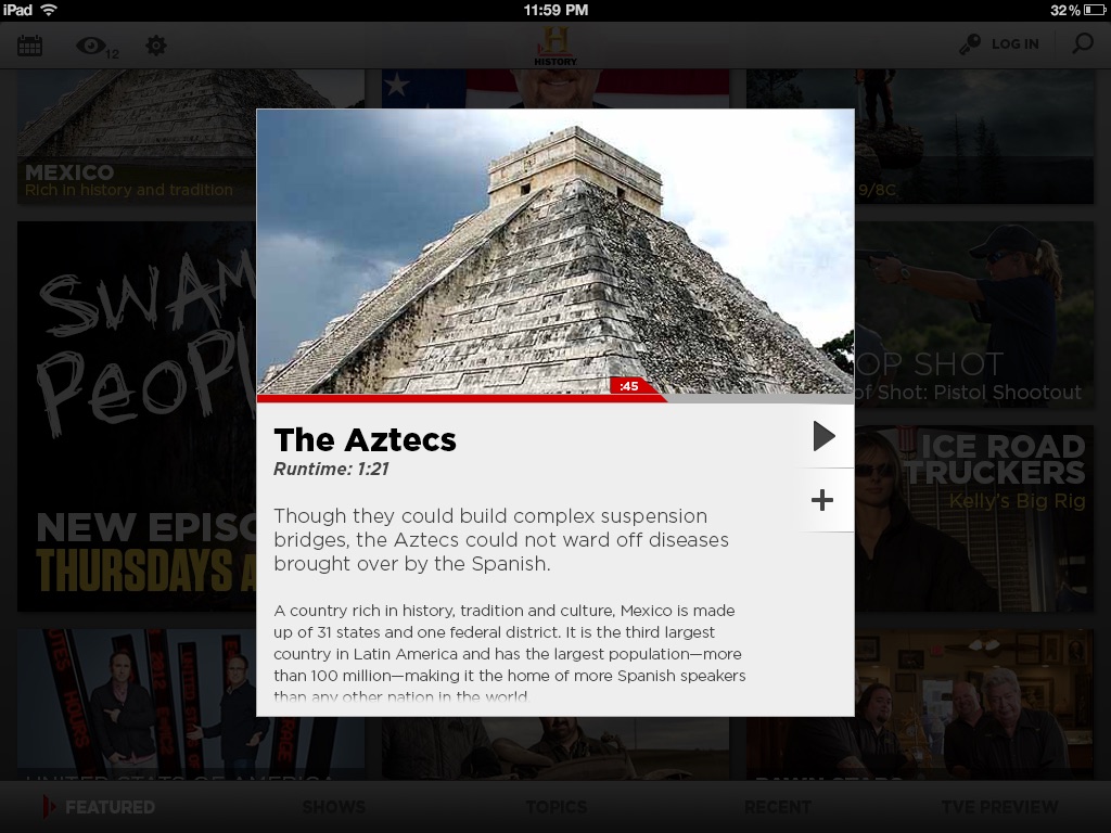 Network TV apps, History, screen 4