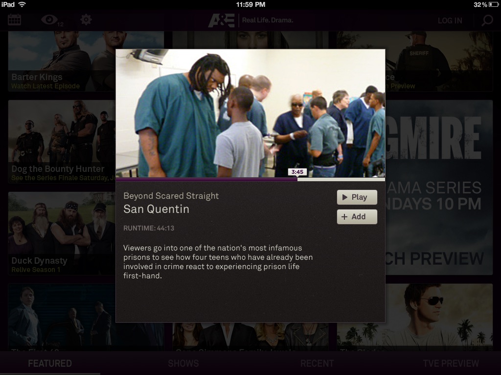 Network TV apps, A&E, screen 2