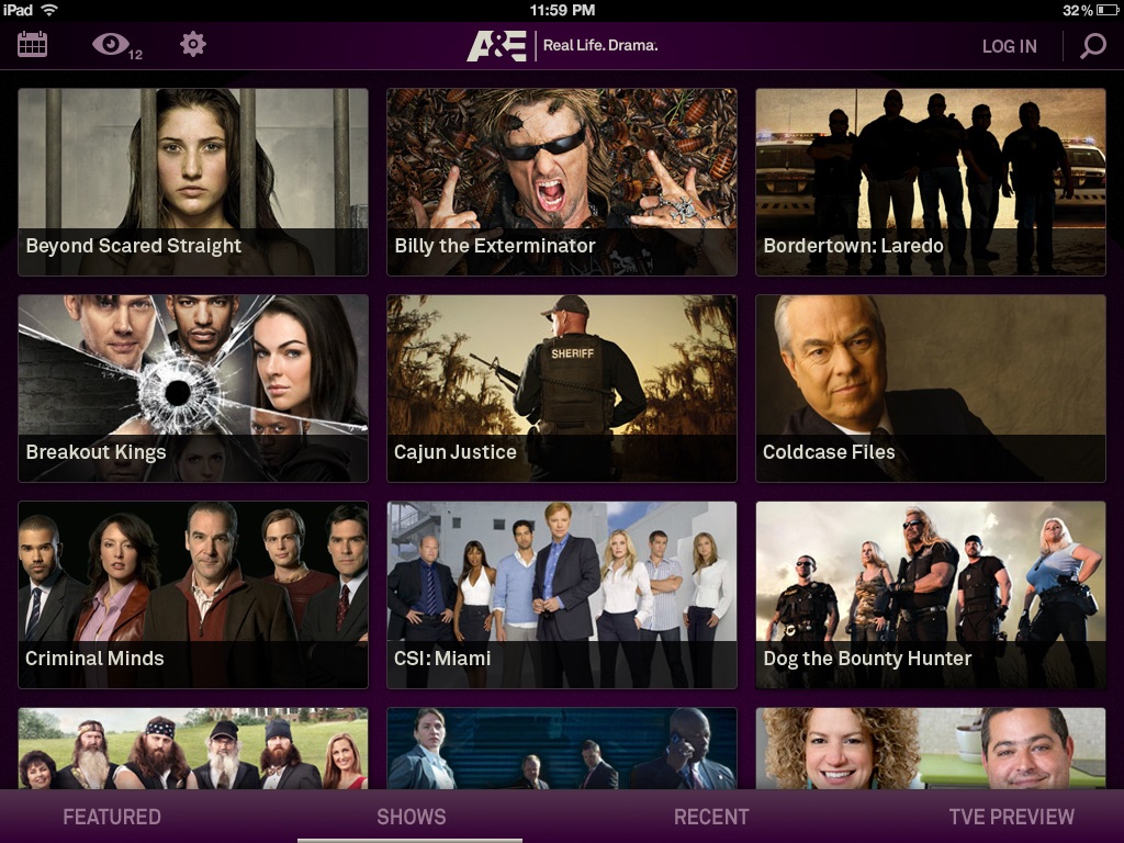 Network TV apps, A&E, screen 3