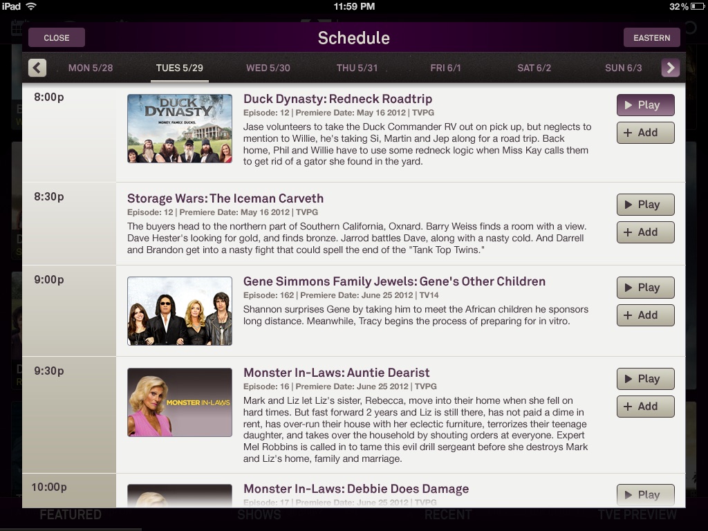 Network TV apps, A&E, screen 5