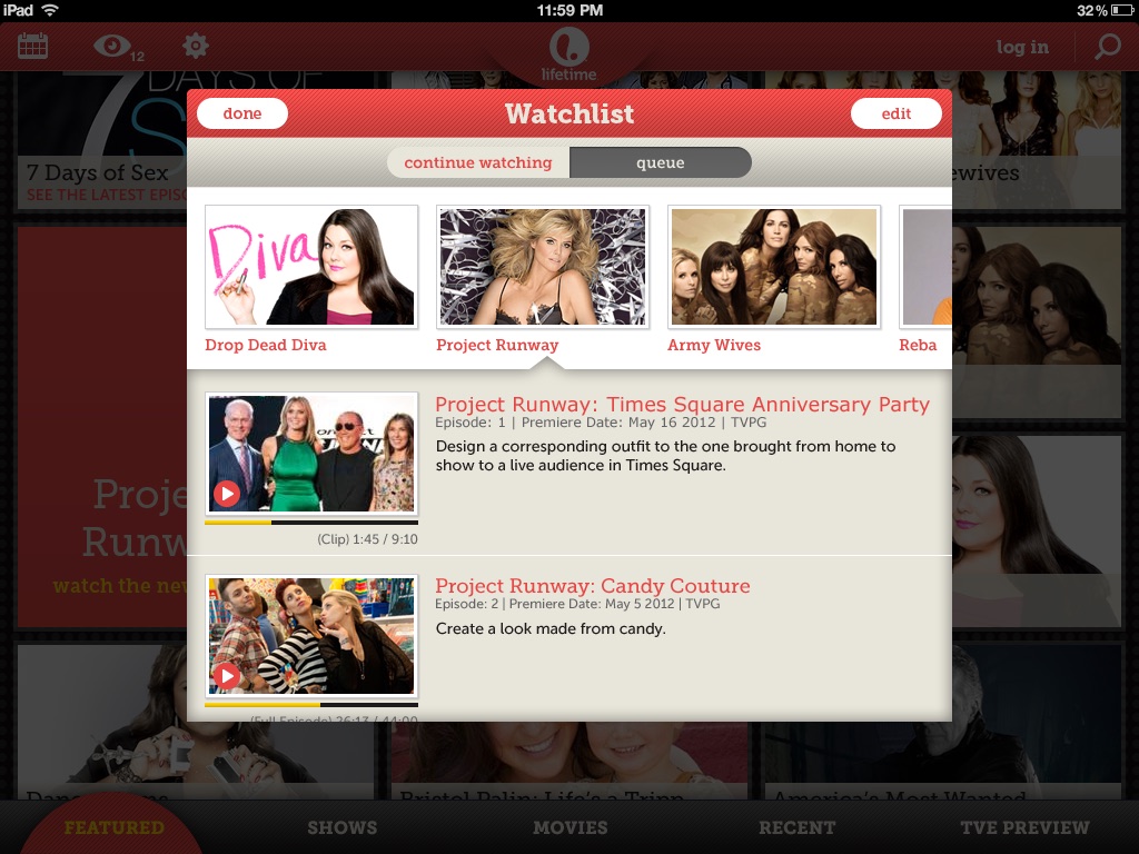 Network TV apps, Lifetime, screen 2