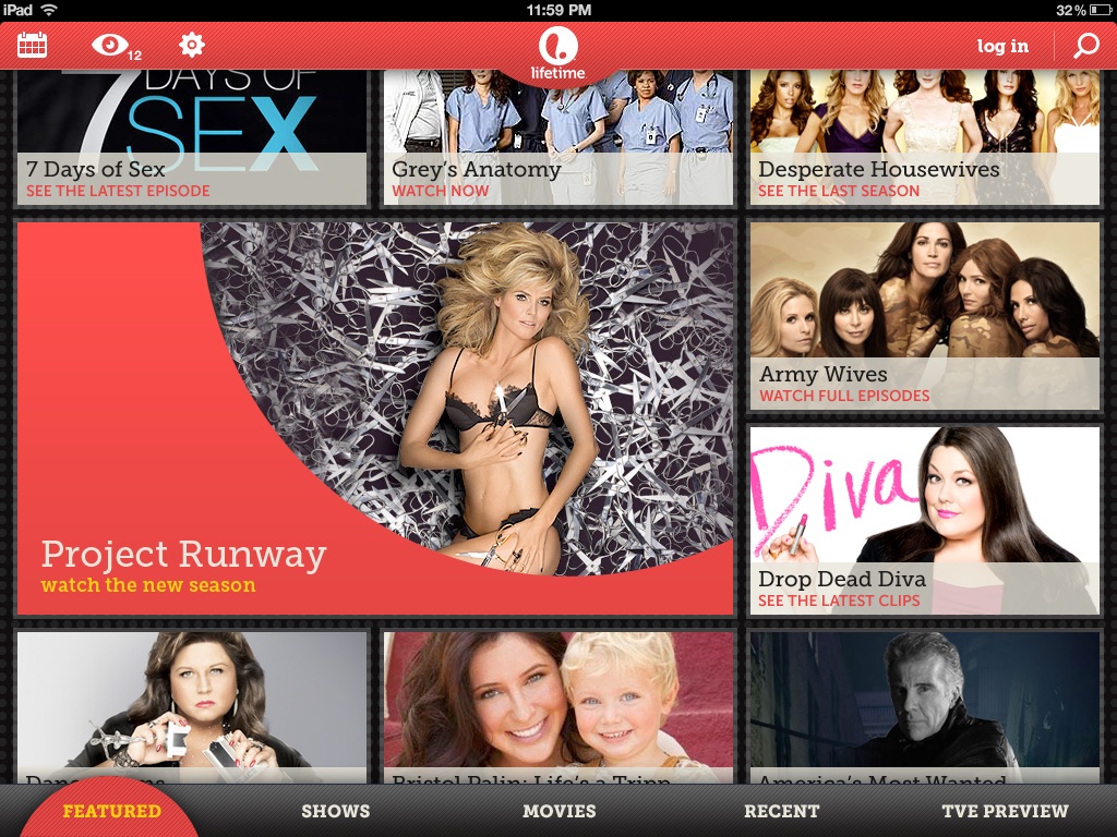 Network TV apps, Lifetime, screen 3