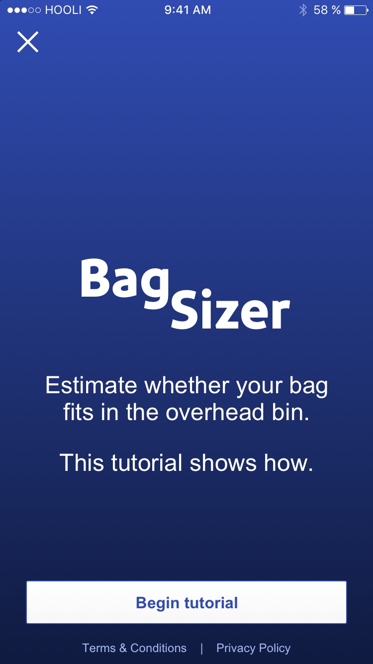Southwest Airlines, Carry-on bag sizer, screen 1