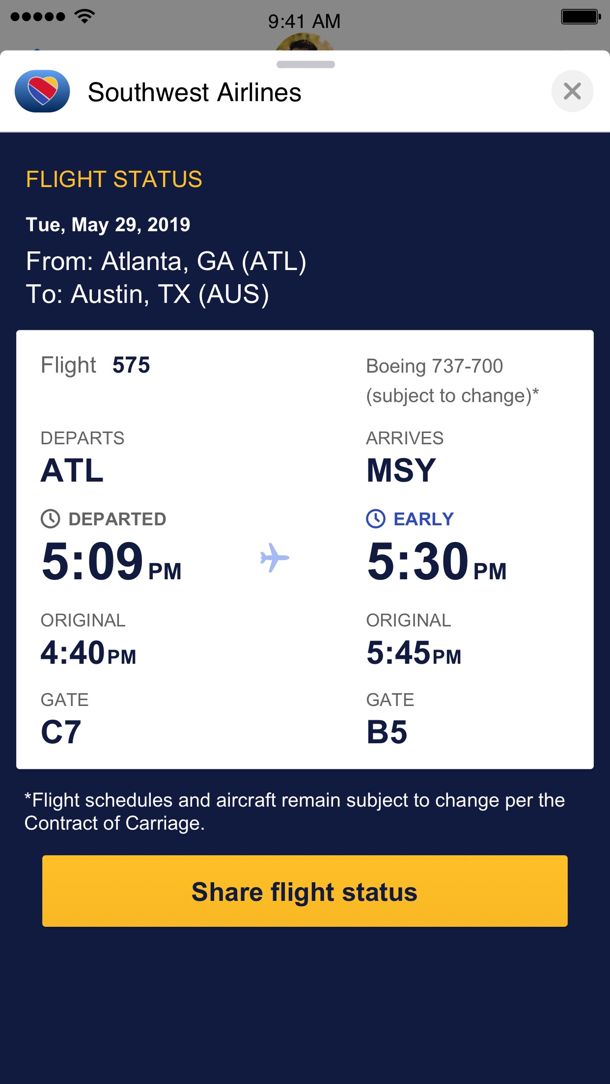 Southwest Airlines, iMessage app, screen 2