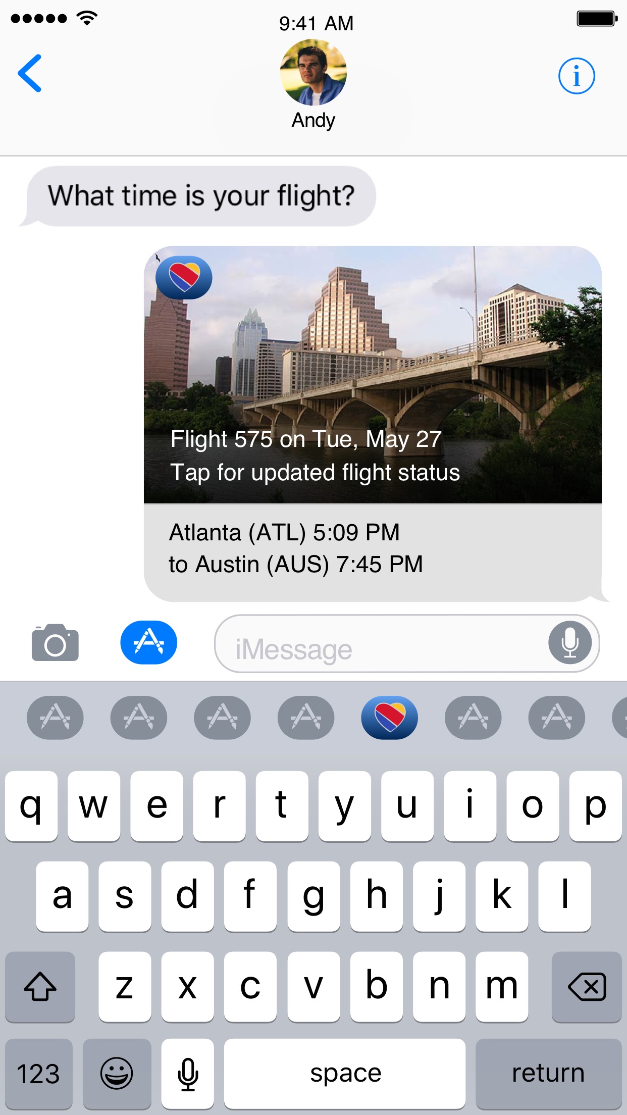 Southwest Airlines, iMessage app, screen 3