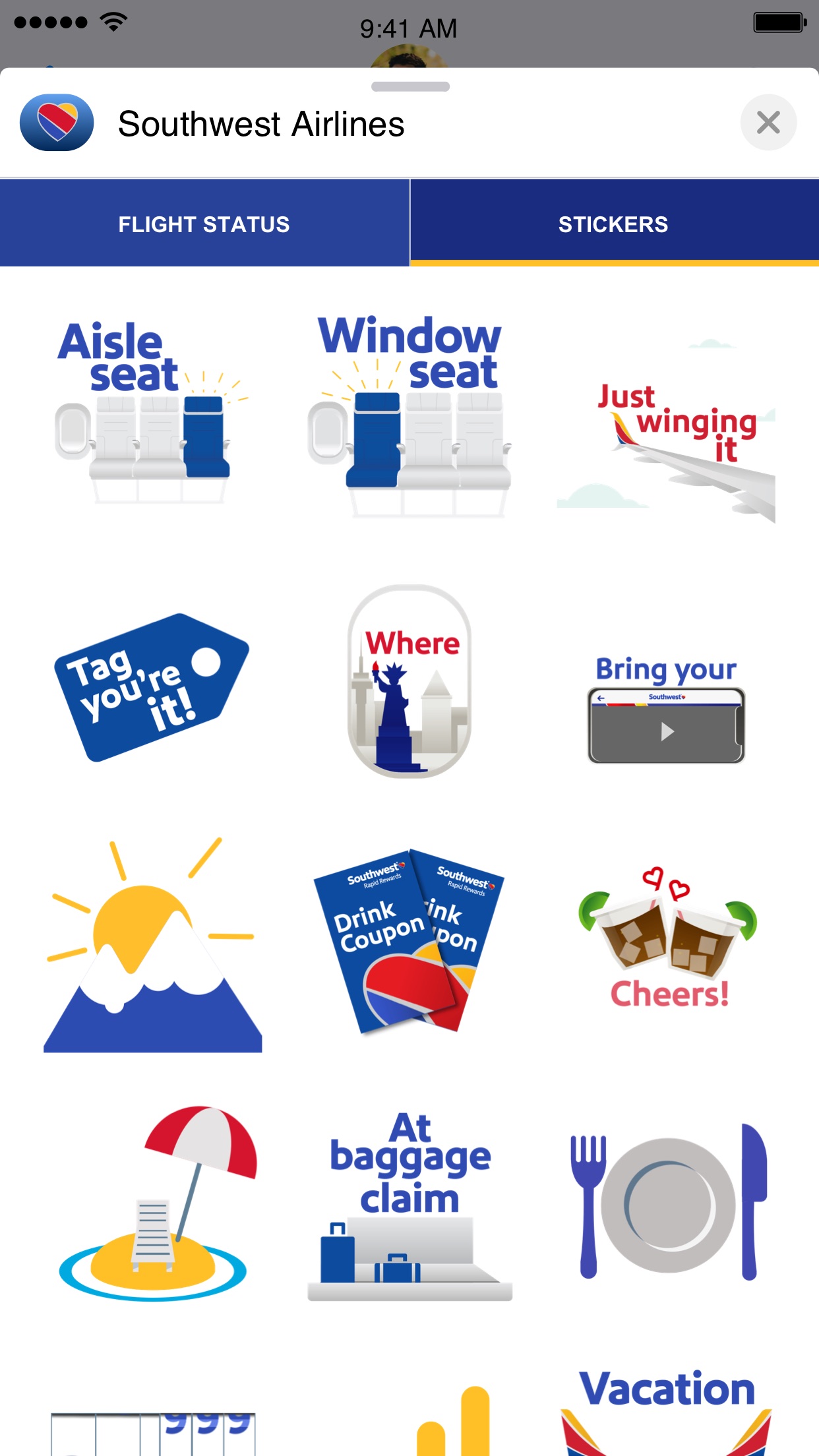Southwest Airlines, iMessage app, screen 4