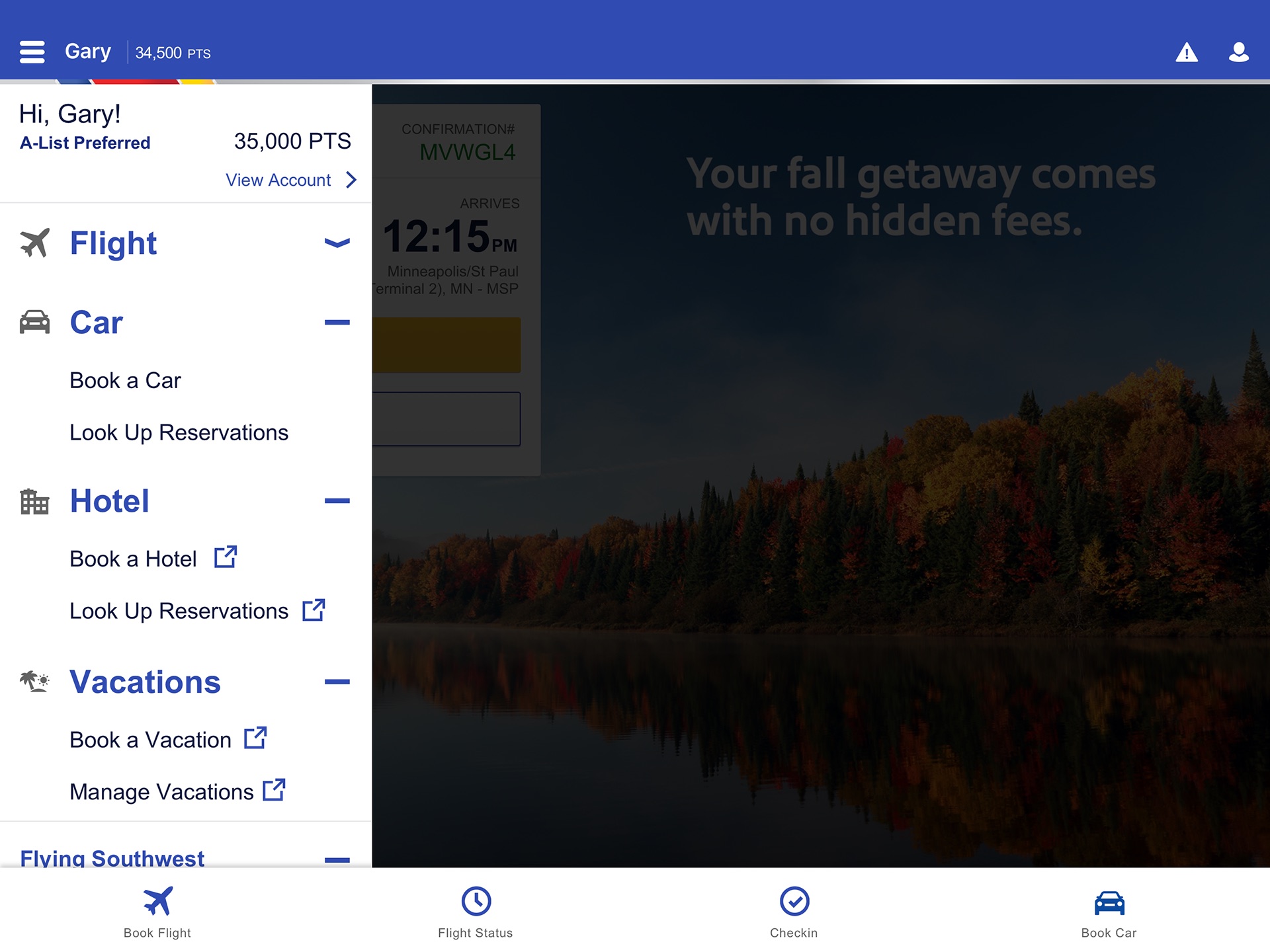 Southwest Airlines, Southwest for iPad, screen 3