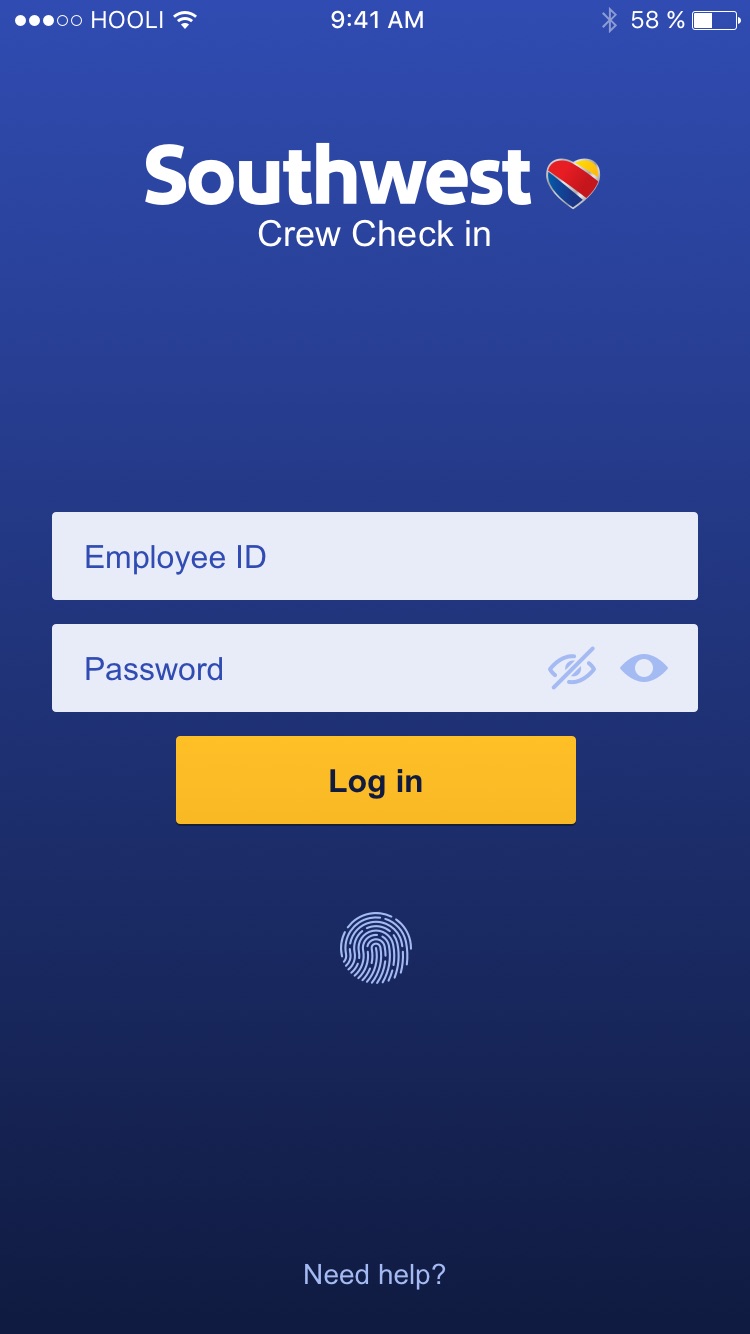 Southwest Airlines, Crew check-in, screen 1