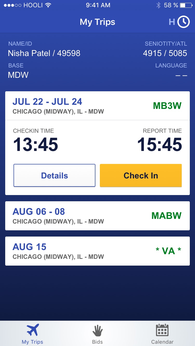 Southwest Airlines, Crew check-in, screen 2