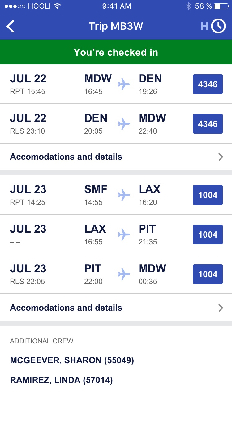 Southwest Airlines, Crew check-in, screen 3
